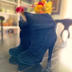 Black suede booties platform heels
